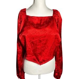 Willow & Root Long Sleeve  Red Silky Satin Elastic tie Back